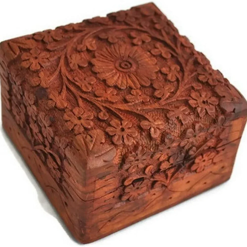 Jewelry Box Trinkets Rings etc Hand Carved Wooden Box Highly‎ Detailed Vanity